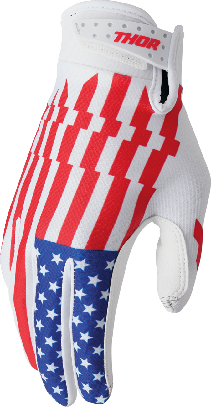 THOR Launchmode Patriot gloves in 2XL size, black with reinforced palms and thumb, designed for motorcycle riding.