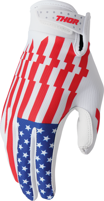THOR Launchmode Patriot gloves in 2XL size, black with reinforced palms and thumb, designed for motorcycle riding.