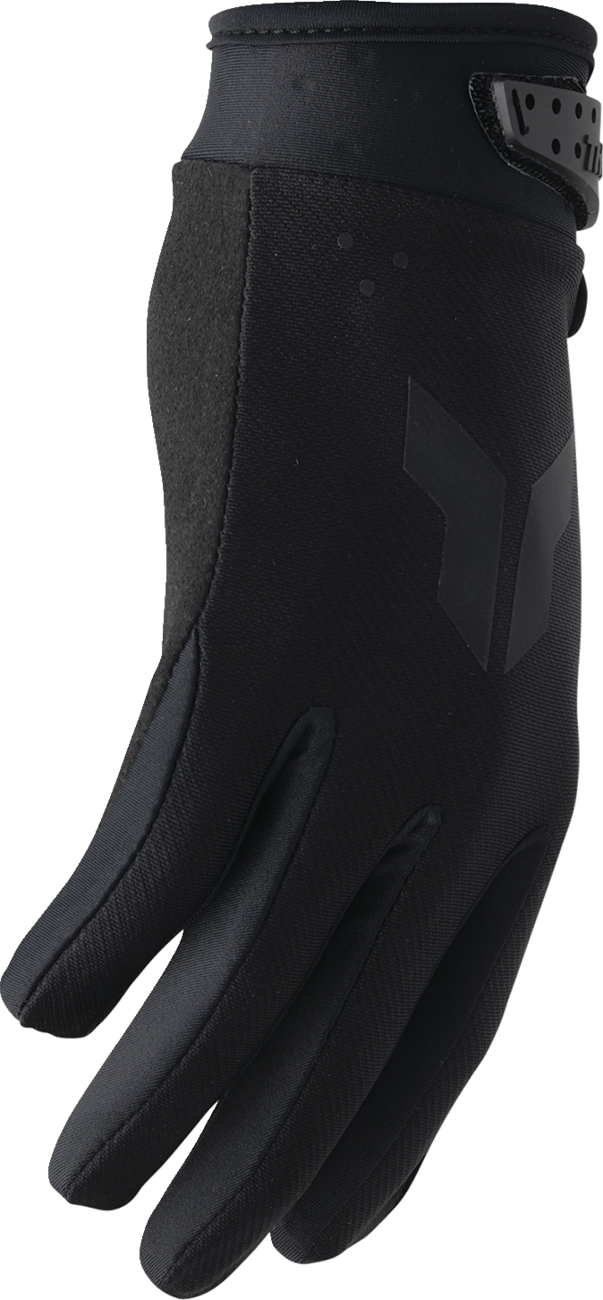 Black THOR Launchmode gloves, small size, featuring durable design and adjustable straps for motorcycle riding protection.