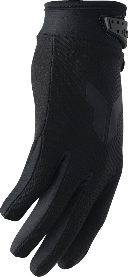 Black THOR Launchmode gloves, small size, featuring durable design and adjustable straps for motorcycle riding protection.