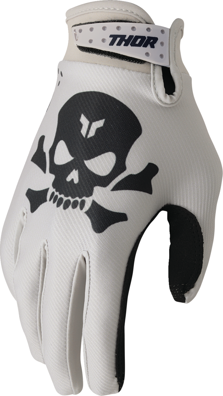 THOR Launchmode gloves in sand color, 2XL size, featuring soft Clarino® palm and secure fit for motorcycle riding.