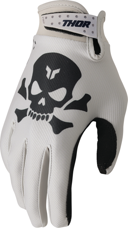 THOR Launchmode gloves in sand color, 2XL size, featuring soft Clarino® palm and secure fit for motorcycle riding.