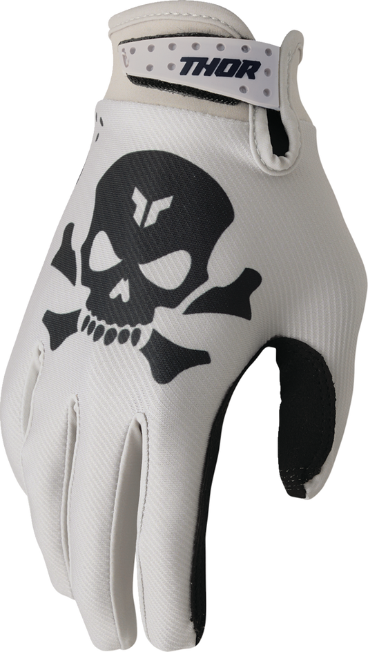 THOR Launchmode gloves in sand color, 2XL size, featuring soft Clarino® palm and secure fit for motorcycle riding.