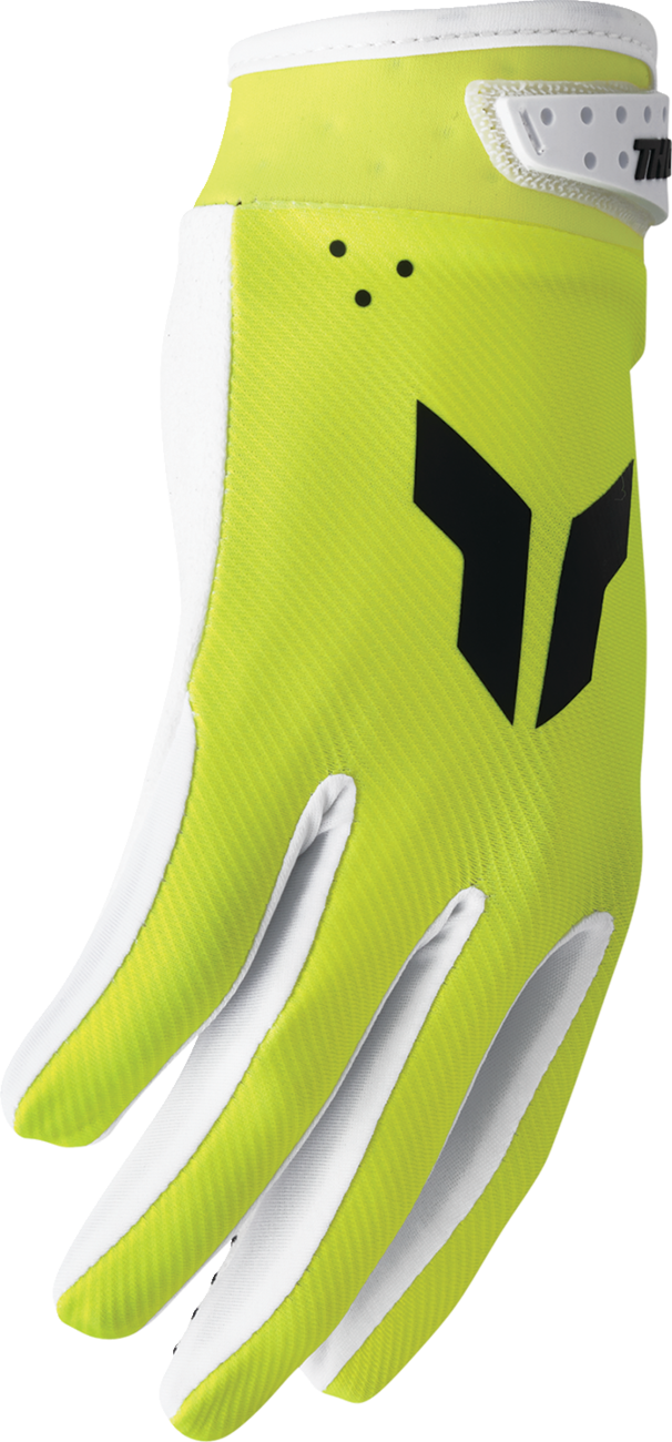 THOR Launchmode gloves in acid color, large size, showing reinforced palms and flexible design for motorcycle riding safety.