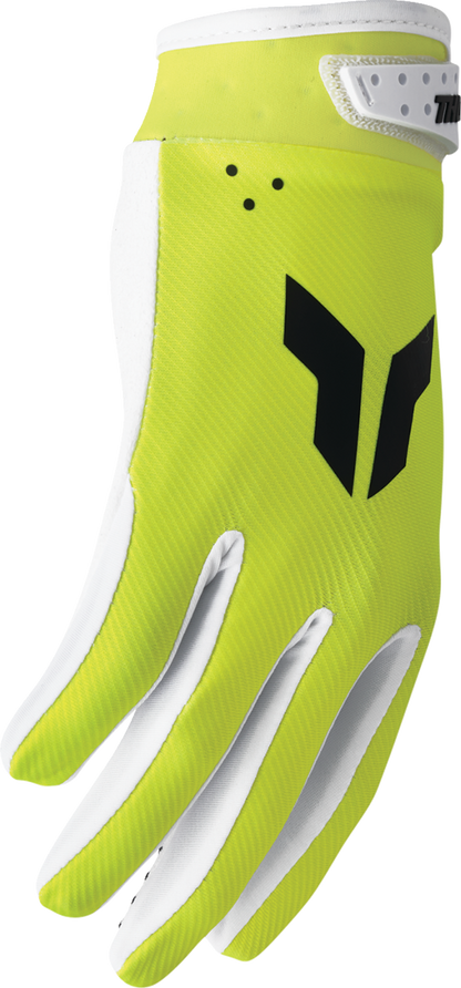 THOR Launchmode gloves in acid color, large size, showing reinforced palms and flexible design for motorcycle riding safety.