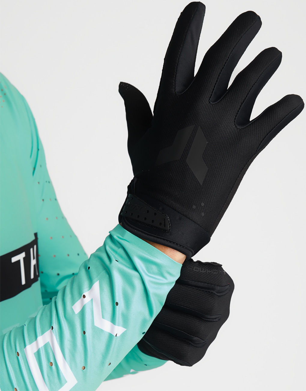Black THOR Launchmode gloves in small size, featuring durable construction and secure fit for motorcycle riding.