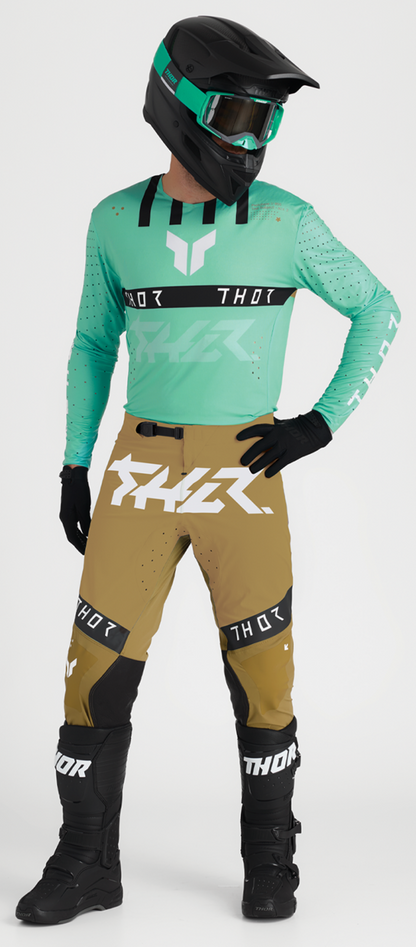 Black THOR Launchmode gloves, small size, showing the durable motocross glove design with secure wrist closure.