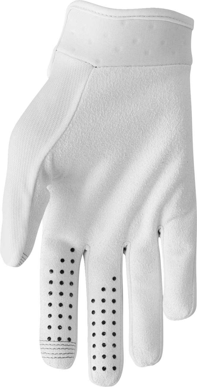 White THOR Launchmode gloves in large size, featuring protective design and sporty style, shown in a close-up image.