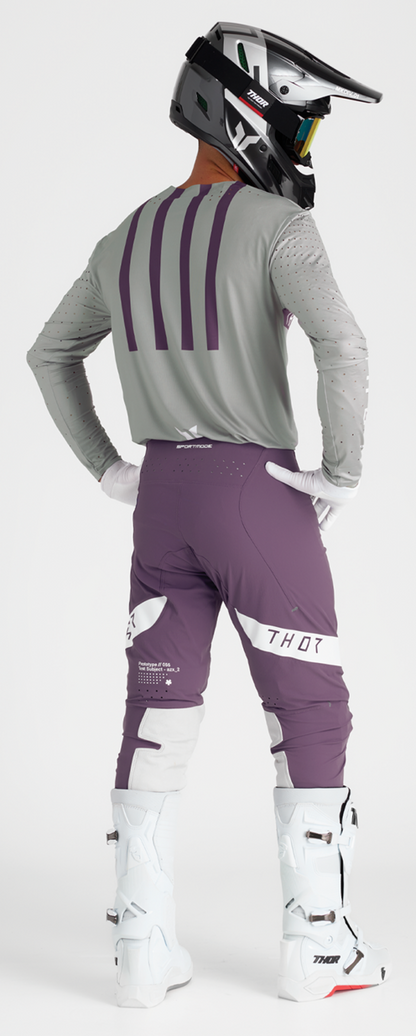 White THOR Launchmode gloves in medium size, featuring protective padding and durable design for motocross riding.
