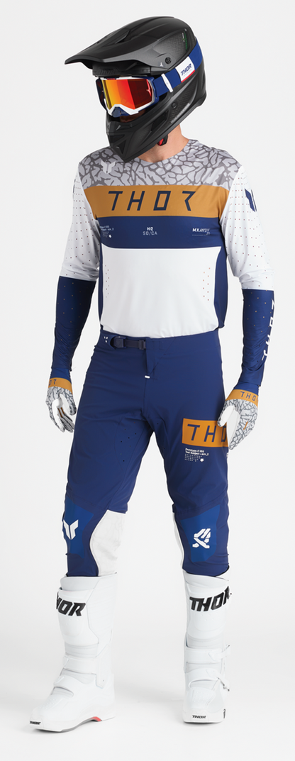 THOR Sportmode Bravo gloves in navy and copper, large size, featuring durable construction and secure fit for motocross riding.