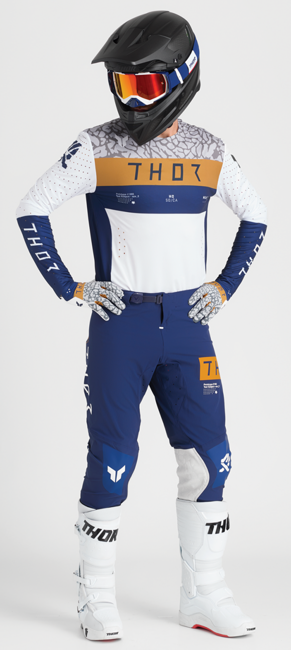 THOR Sportmode Bravo gloves in navy and copper, large size, featuring durable material and ergonomic design for riding.