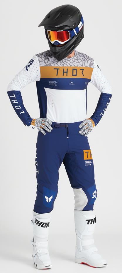 THOR Sportmode Bravo gloves in navy and copper, large size, featuring durable material and ergonomic design for riding.