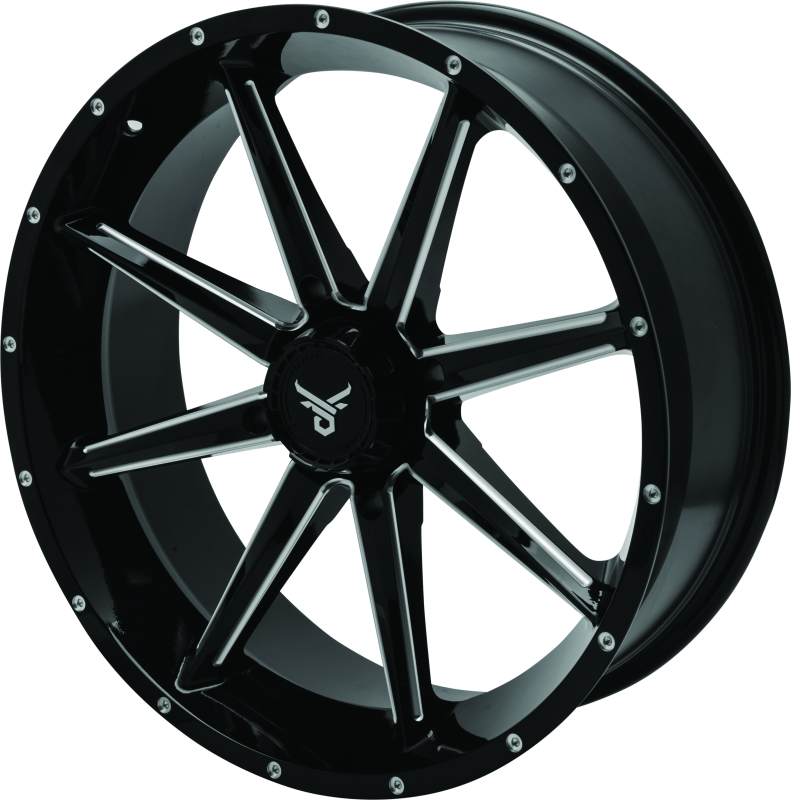 QuadBoss Slicer 20x7 power sports wheels featuring limited edition bull logo center caps and rugged alloy design