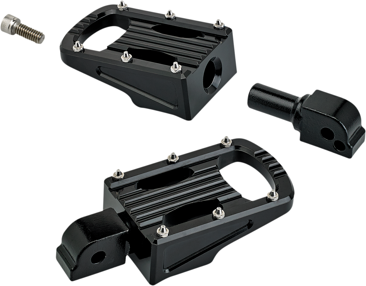Black BILTWELL Punisher passenger footpeg for motorcycles, made of durable body material with M8 mounting hardware.