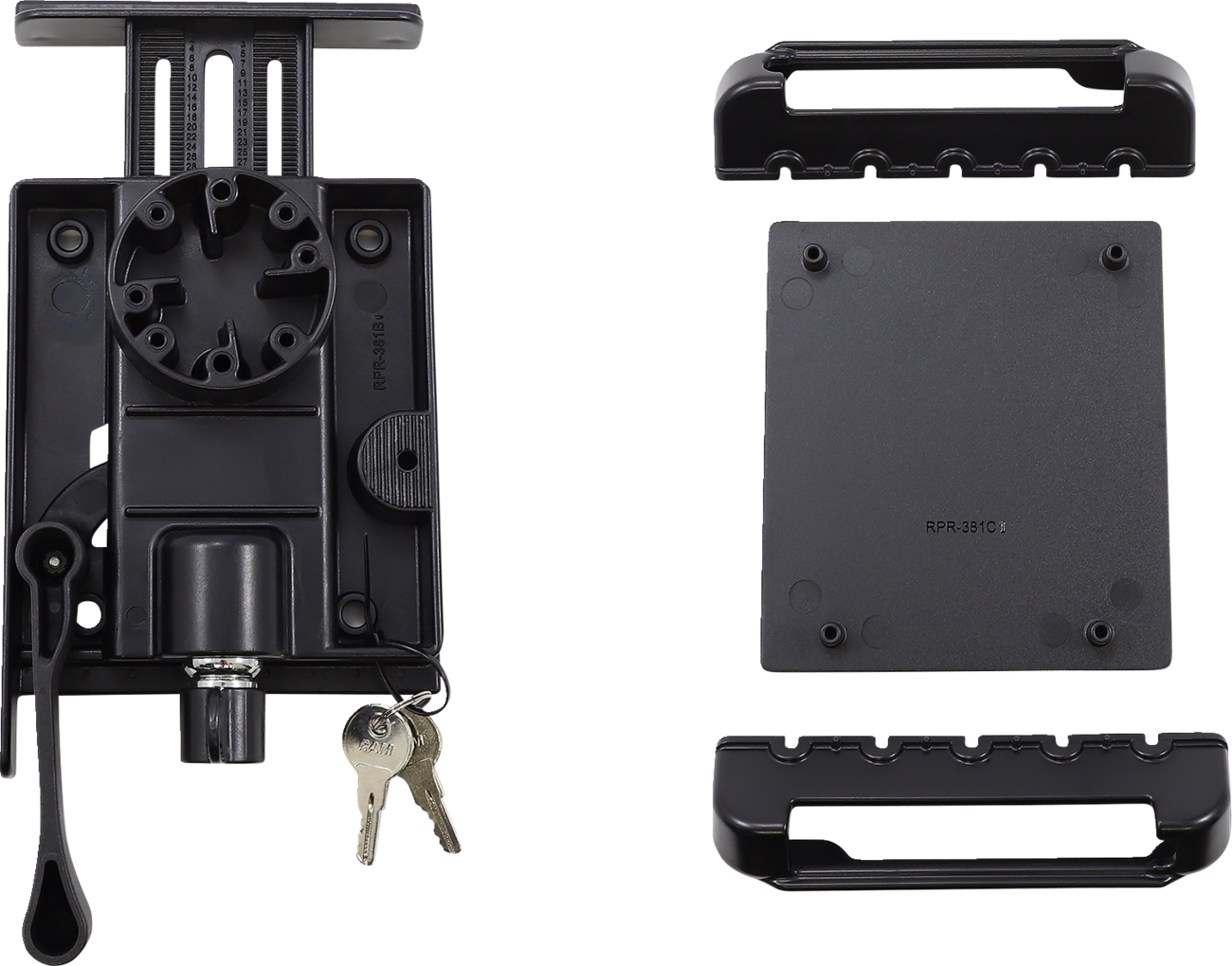 Engine RAM Mounts Holder with Tab-Lock system, compatible with Bill's Exhausts RAM-HOL-TABL23U, secured for vehicle use