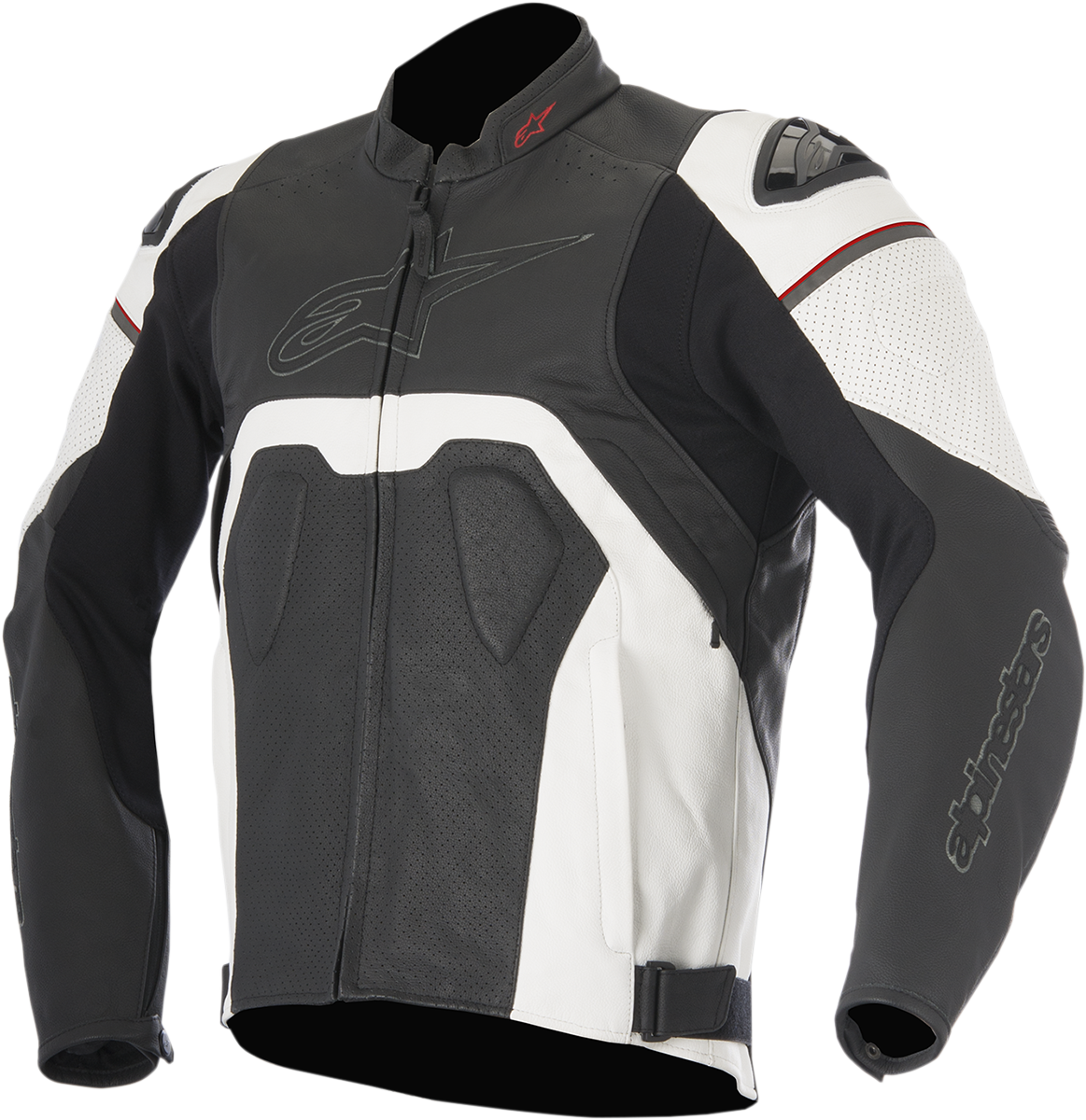 Alpinestars Core Airflow leather motorcycle jacket in black and white, US 40 / EU 50, with visible protective armor and stylish design.