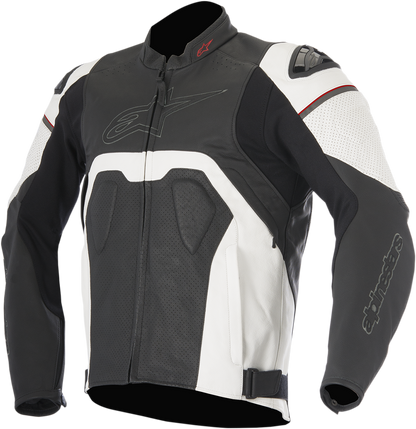 Alpinestars Core Airflow leather motorcycle jacket in black and white, US 40 / EU 50, with visible protective armor and stylish design.