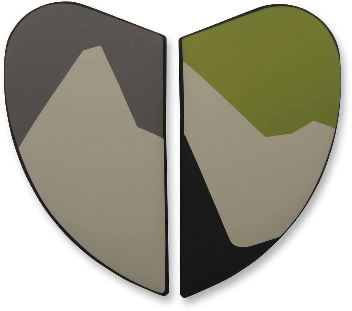 Deployed ICON Airframe Pro™ side plates with camo design, motorcycle helmet parts by Bill's Exhausts, showing detailed camouflage pattern.