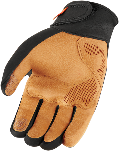 Black ICON Nightbreed™ gloves in 2XL size from Bill's Exhausts, featuring textured leather and reinforced knuckles for protection.