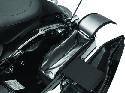 Kuryakyn Saddlebag Cooler Black for powersports, keeps beverages cold, shown attached to motorcycle saddlebag.