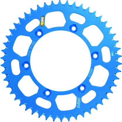 ProTaper Honda/Yamaha rear blue sprocket with 50 teeth, motorcycle sprocket part #033221, mounted on a bike wheel.