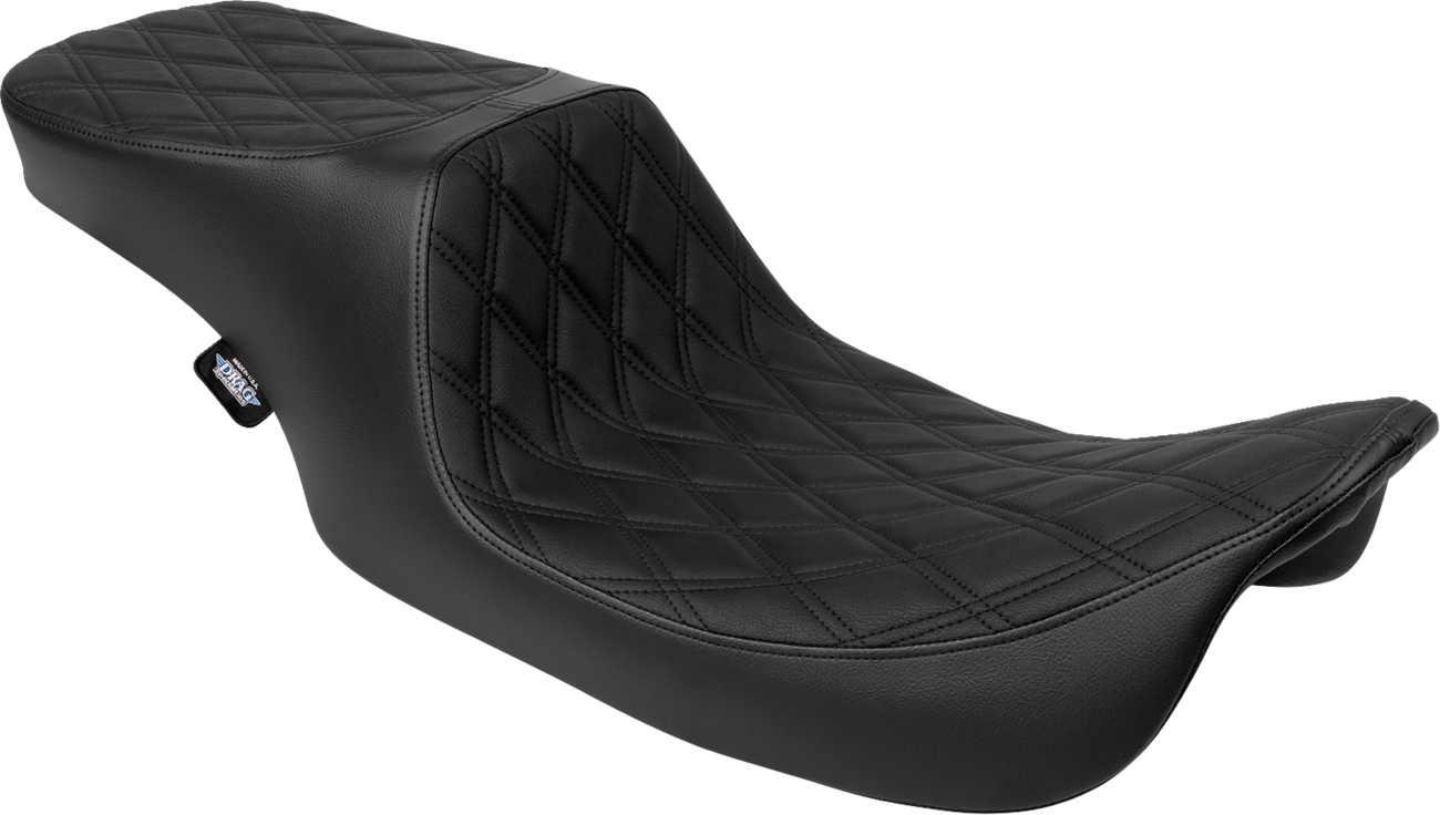 Drag Specialties Predator 2-up black vinyl seat with double diamond stitching for Harley FL models 1997-2007.