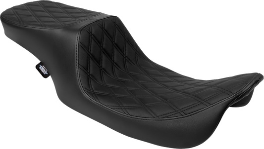 Drag Specialties Predator 2-up black vinyl seat with double diamond stitching for Harley FL models 1997-2007.