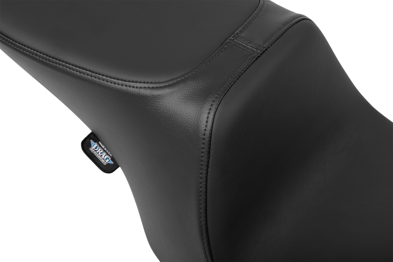 Drag Specialties Predator 2-up seat with solar leather for Harley FL 1997-2007, shown on a motorcycle.