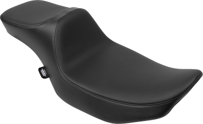 DRAG SPECIALTIES SEATS Predator III Extended Reach Seat for FLH/FLT 2023-2024, vinyl and solar reflective leather, shown from side view