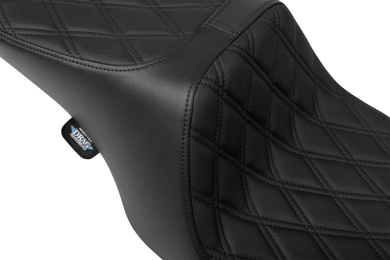 Drag Specialties Predator 2-up seat for Harley FL 1997-2007, black vinyl with diamond stitching, designed for comfortable riding.
