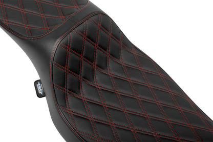 Drag Specialties Predator III extended reach motorcycle seat for FLH/FLT 2023-2024, double diamond vinyl with red stitching