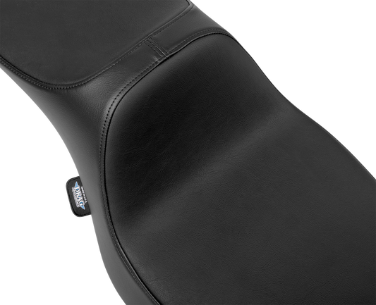 DRAG SPECIALTIES SEATS Predator III extended reach seat for 2023-2024 FLH/FLT motorcycles, shown from side view.