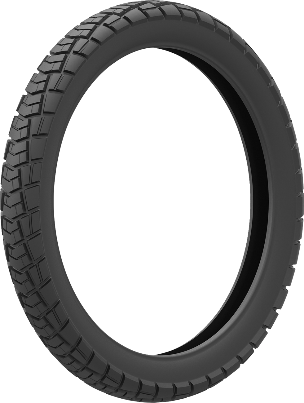 Kenda Trakmaster DTR front motorcycle tire 100/90-19 for dual sport and adventure motorcycles, featuring aggressive tread pattern