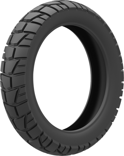 Kenda Trakmaster DTR rear motorcycle tire 140/80-18 for dual sport and adventure bikes, featuring rugged tread for off-road riding