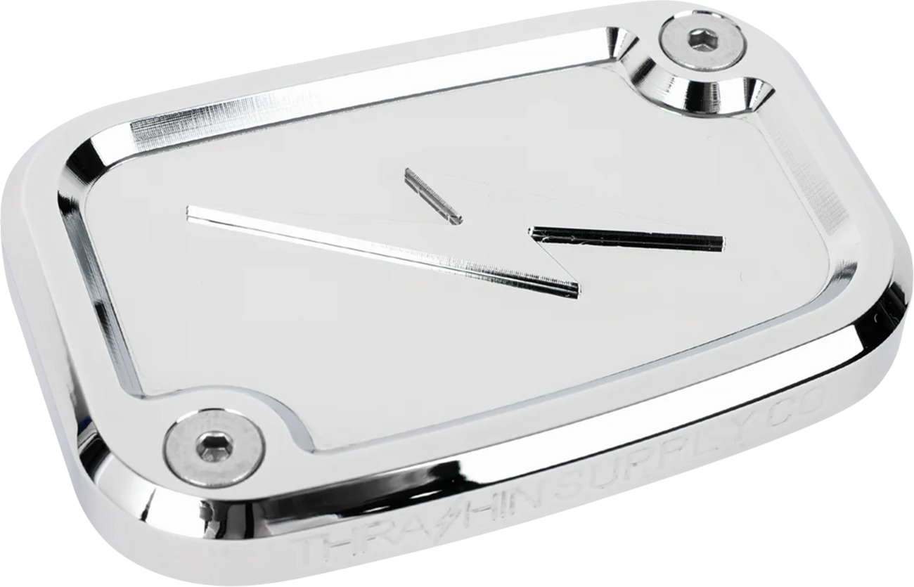Chrome front brake master cylinder cover by Thrashin Supply Co. with TSC-3176-3 model number, designed for motorcycle braking systems.
