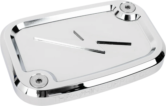 Chrome front brake master cylinder cover by Thrashin Supply Co. with TSC-3176-3 model number, designed for motorcycle braking systems.