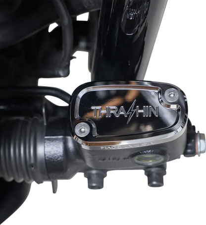 Chrome rear brake reservoir cap for Harley Softail 2018+ by THRASHIN SUPPLY CO., fits Harley Softail models.