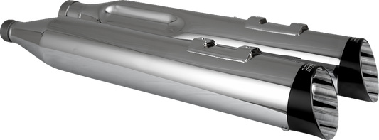 Chrome Vance & Hines Razorback 450 slip-on mufflers for M8 Bagger motorcycle, showcasing sleek design and polished finish.