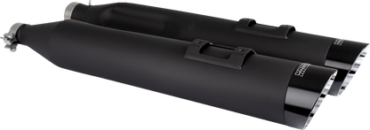 VANCE & HINES Razorback 450 slip-on mufflers for M8 Bagger, black finish, with part number 47960, shown on motorcycle exhaust system.