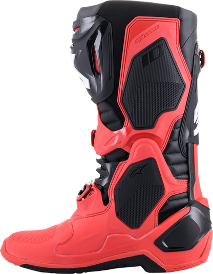 Alpinestars Tech 10 Acumen motorcycle boots in black and red, US 8, with protective design and sturdy construction.