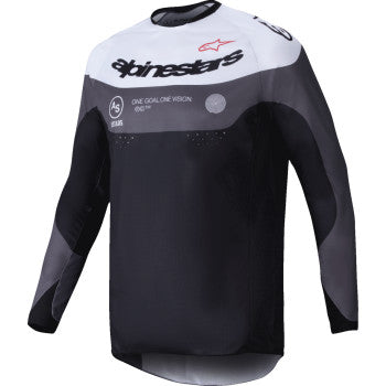 Alpinestars Pro-Dura Jersey in black, midnight, and white, large size, displayed flat with visible branding and lightweight fabric.