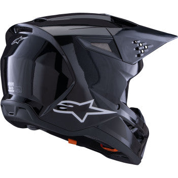 Alpinestars SM3 solid gloss black motorcycle helmet in large size, featuring a sleek design and aerodynamic shell.