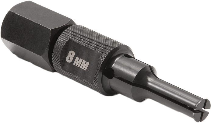Motion Pro 8mm collet replacement for blind bearing puller, showing precision-machined metal part on a neutral background.