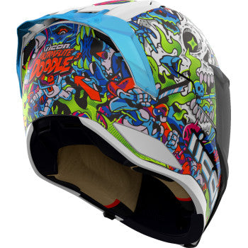 Blue ICON Ultraflite Doodle 3 helmet with MIPS® system, medium size, featuring aerodynamic design and ventilation openings.