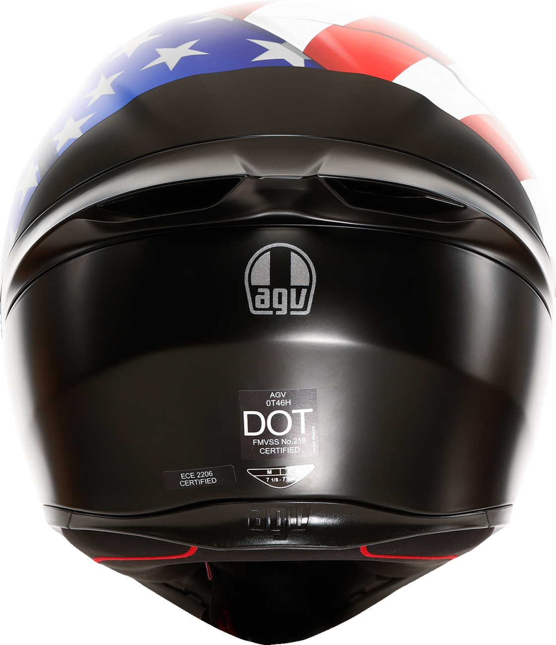 AGV K1 S motorcycle helmet with US flag design in red, white, and blue, medium size, front view with clear visor