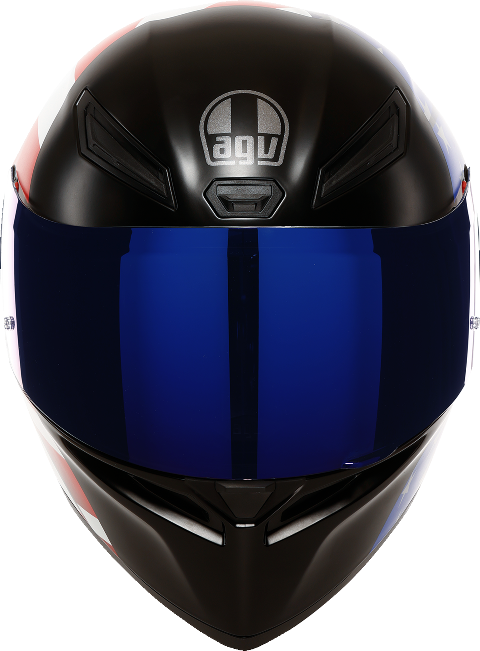 AGV K1 S helmet with US flag design in red, white, and blue, shown in size XL with detailed helmet graphics.