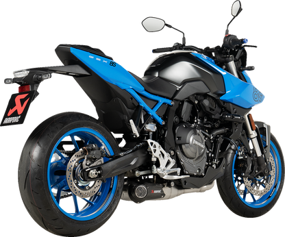 AKRAPOVIC Racing Line stainless steel exhaust system for Suzuki GSX-8S and GSX-8R motorcycle, showing the exhaust pipe and muffler.