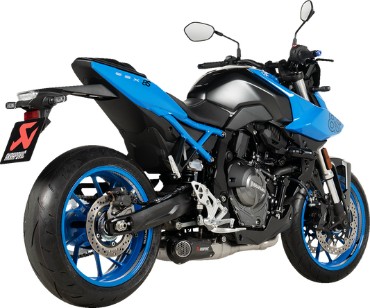 AKRAPOVIC Racing Line stainless steel exhaust system for Suzuki GSX-8S and GSX-8R motorcycle, showing the exhaust pipe and muffler.