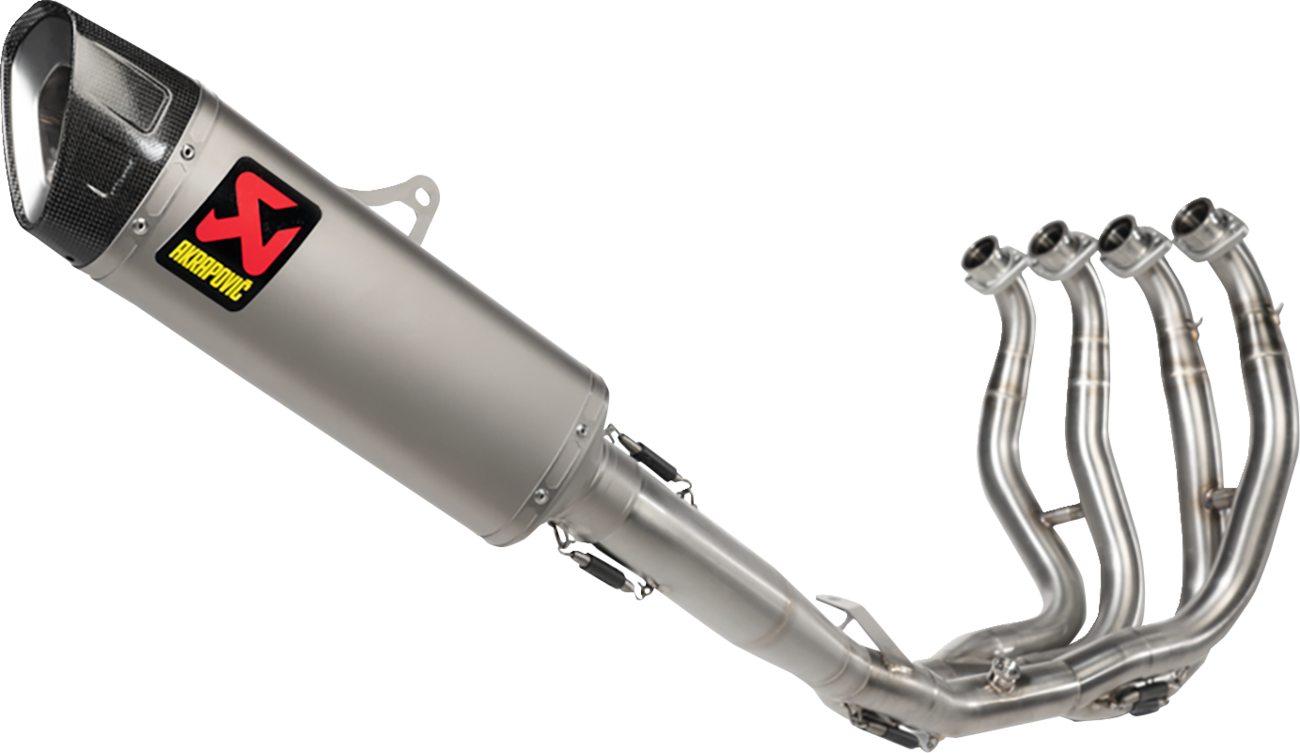 AKRAPOVIC racing titanium exhaust system for Suzuki Hayabusa, showing sleek, high-performance motorcycle exhaust components.