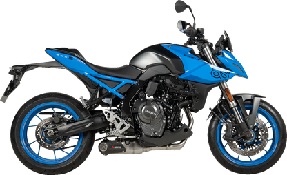 AKRAPOVIC Racing Line stainless steel exhaust system for Suzuki GSX-8S and GSX-8R motorcycles, showing the sleek exhaust design.